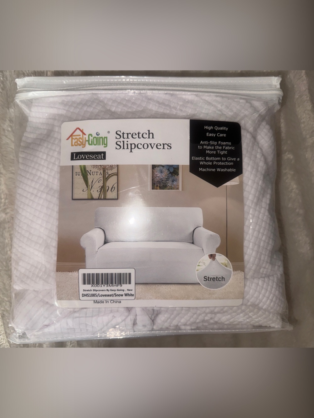 White Stretch Loveseat Slipcover - Elastic Protective Cover